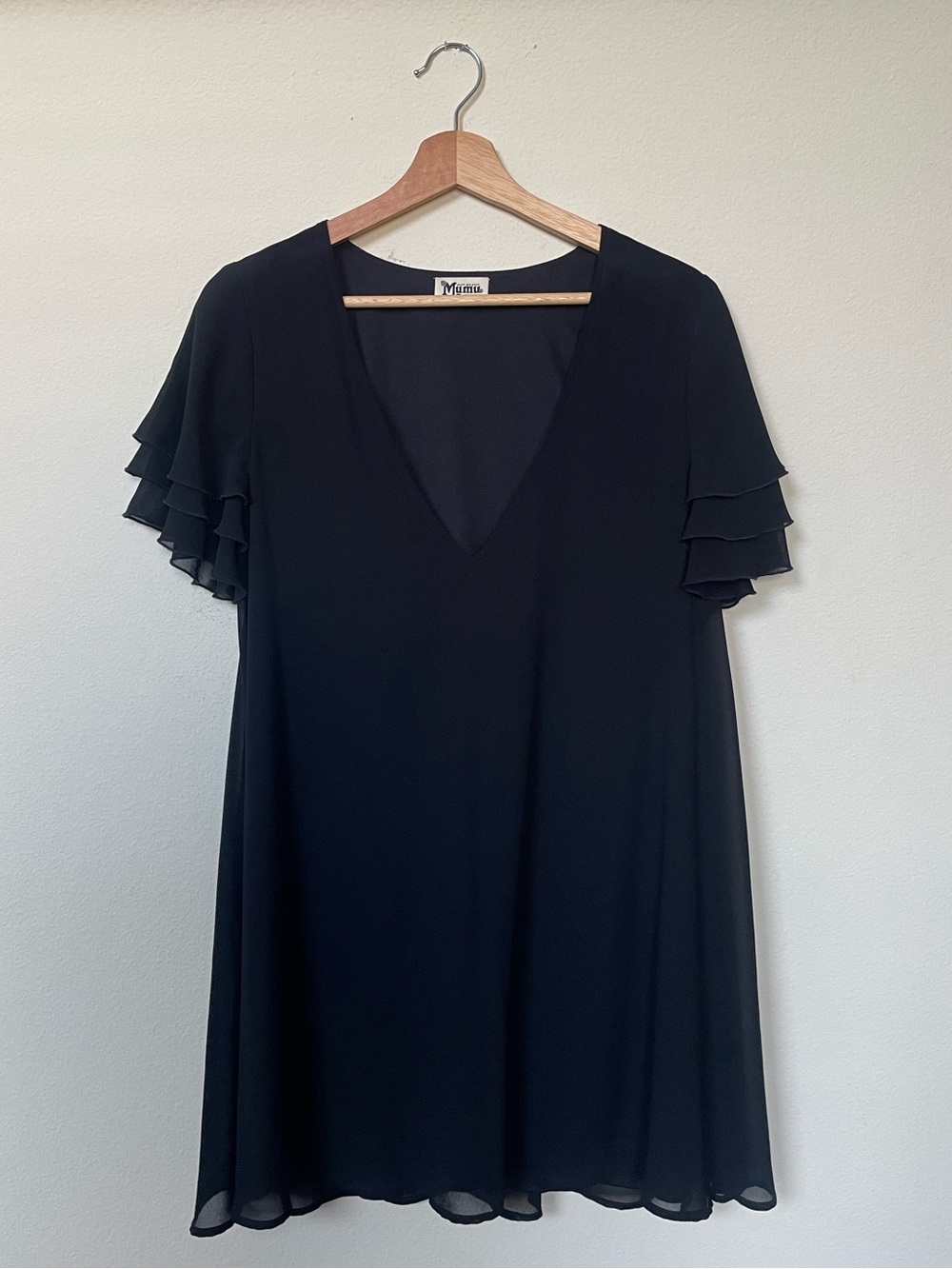 Show Me Your MuMu Black V-Neck Flutter Sleeve Mini Dress